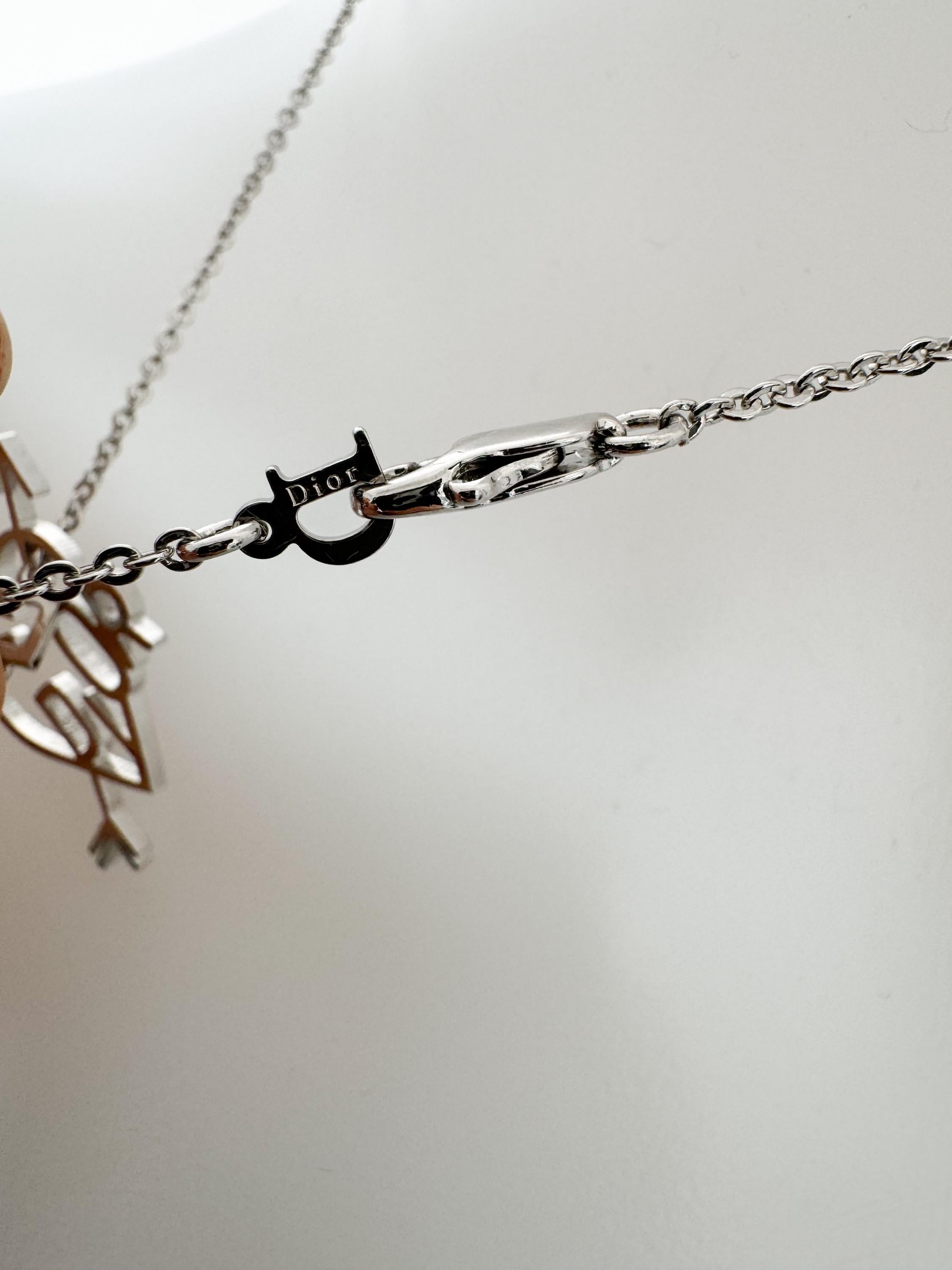 Dainty Christian Dior Silver Tone Vintage Heart Logo Choker Necklace, I Love Dior Necklace, silver heart necklace, vintage Dior Charm