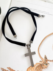 Vintage Christian Dior cross Choker Black Tone,  Dior Cross Necklace, Gift for her, Best Friend Gift, Modern Bridal Necklace Cross Pendant