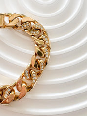 Vintage 1980s Christian Dior Gold-Plated Chain Link Bracelet with Beaded Crystals – Authentic Dior Jewelry, Rare Galliano Era Design