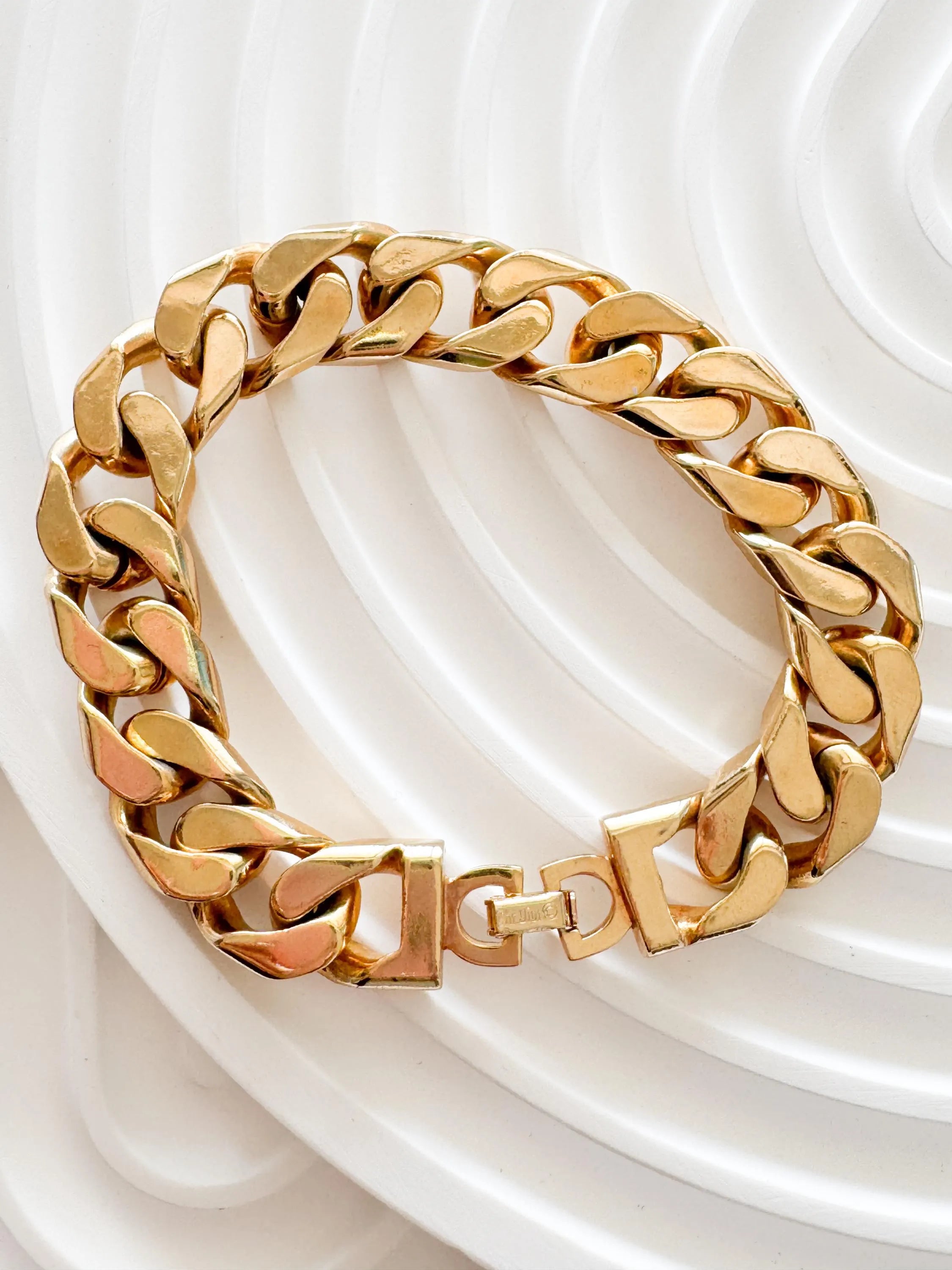 Vintage 1980s Christian Dior Gold-Plated Chain Link Bracelet with Beaded Crystals – Authentic Dior Jewelry, Rare Galliano Era Design