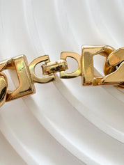 Vintage 1980s Christian Dior Gold-Plated Chain Link Bracelet with Beaded Crystals – Authentic Dior Jewelry, Rare Galliano Era Design