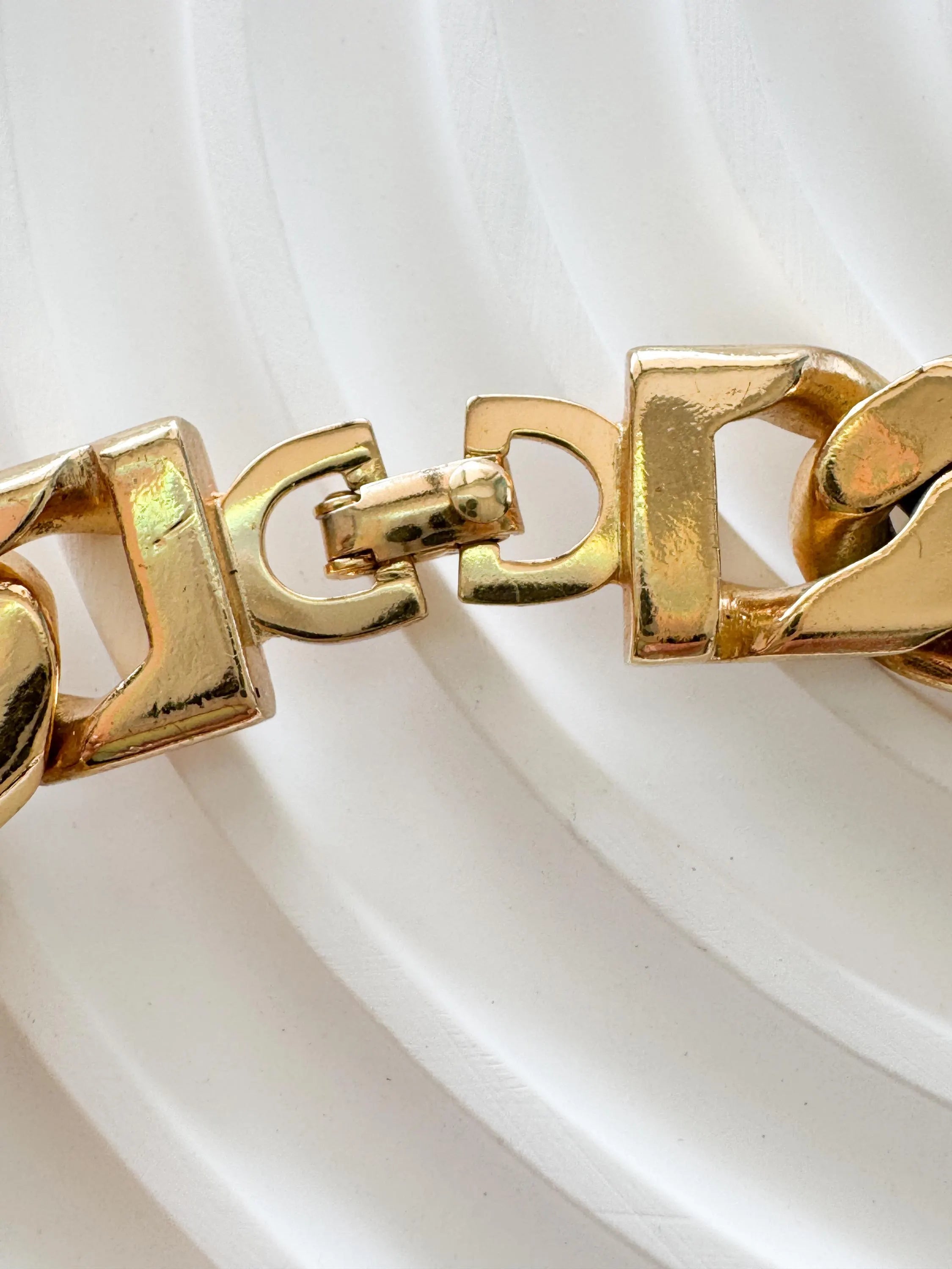 Vintage 1980s Christian Dior Gold-Plated Chain Link Bracelet with Beaded Crystals – Authentic Dior Jewelry, Rare Galliano Era Design