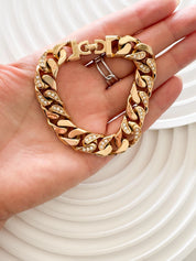 Vintage 1980s Christian Dior Gold-Plated Chain Link Bracelet with Beaded Crystals – Authentic Dior Jewelry, Rare Galliano Era Design