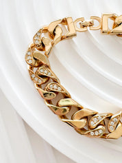 Vintage 1980s Christian Dior Gold-Plated Chain Link Bracelet with Beaded Crystals – Authentic Dior Jewelry, Rare Galliano Era Design