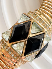 Christian Dior vintage gold-tone choker necklace with black and clear crystal charm, elegant designer jewelry