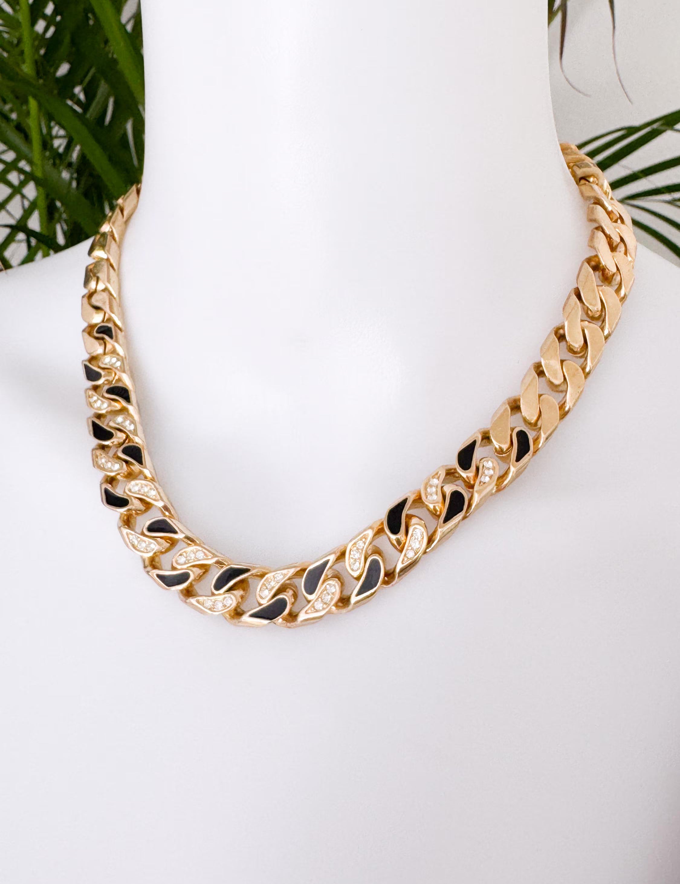 Christian Dior Vintage Gold Choker Necklace, Logo Chain, 1990s German Designer Jewelry