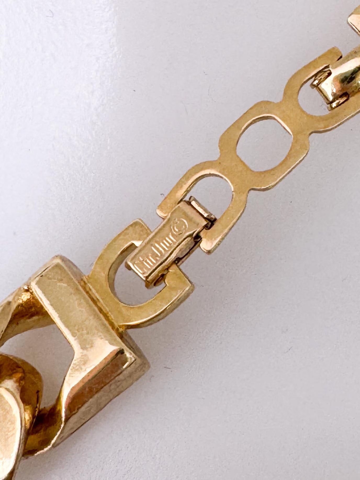 Christian Dior Vintage Gold Choker Necklace, Logo Chain, 1990s German Designer Jewelry
