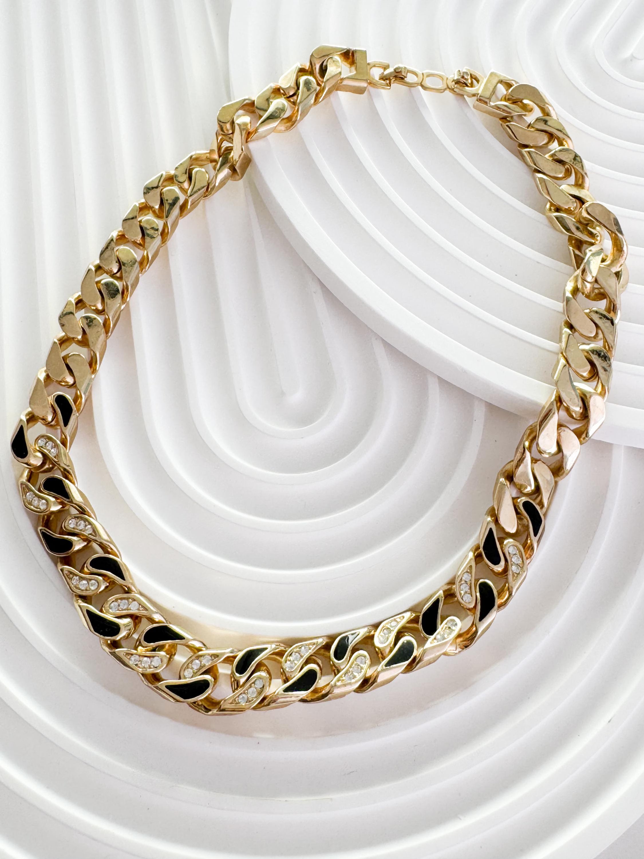 Christian Dior Vintage Gold Choker Necklace, Logo Chain, 1990s German Designer Jewelry
