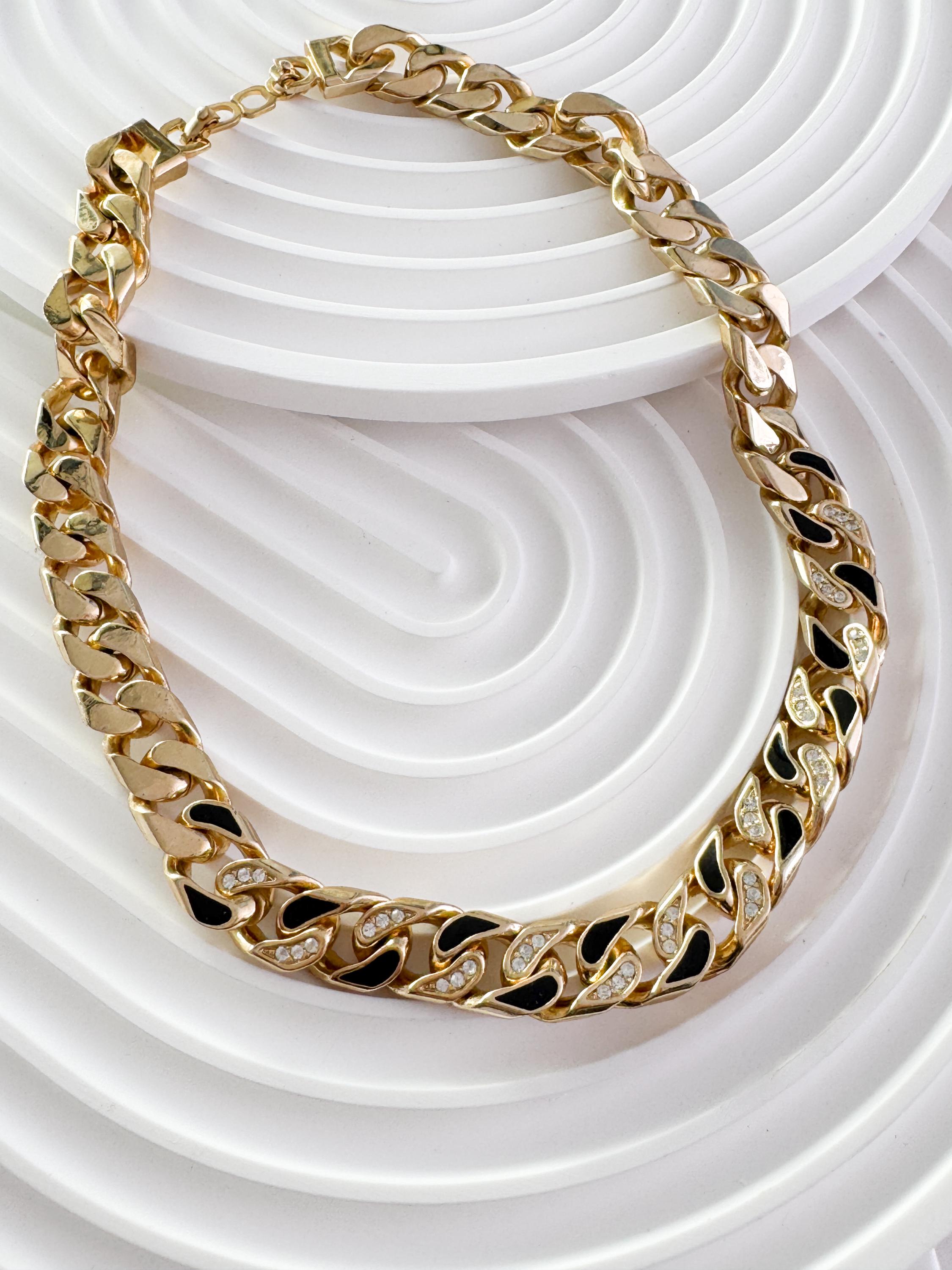 Christian Dior Vintage Gold Choker Necklace, Logo Chain, 1990s German Designer Jewelry