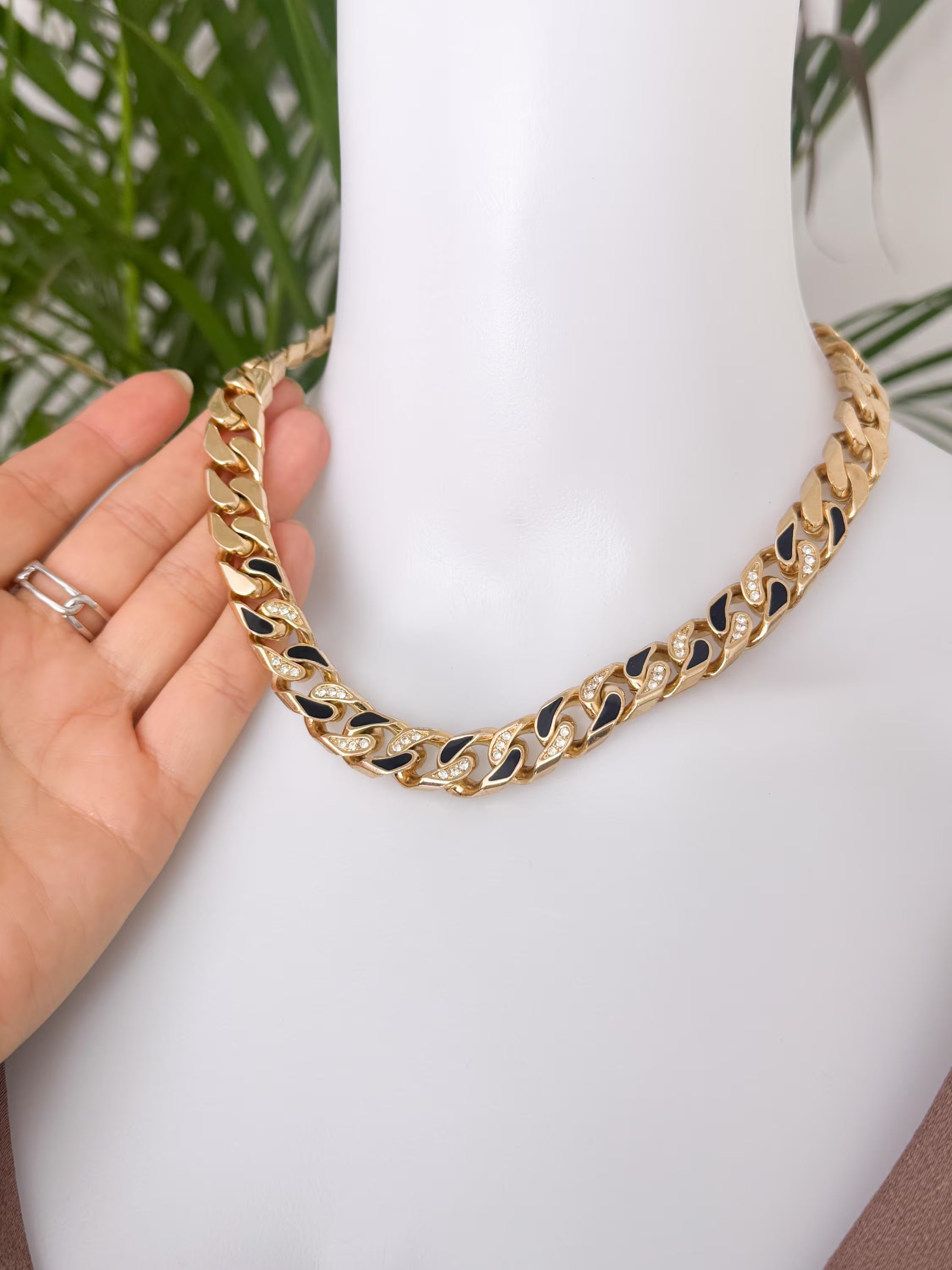 Christian Dior Vintage Gold Choker Necklace, Logo Chain, 1990s German Designer Jewelry