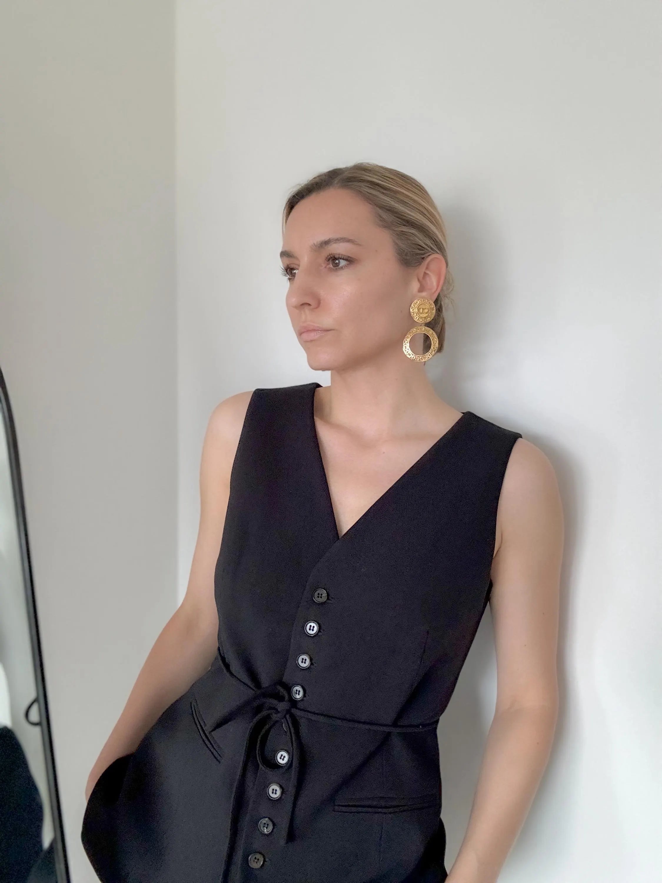 Vintage Christian Dior logo Earrings, Clip on Hoop Earrings, Dior Dangle Drop Earrings, Gold Tone Earrings, Gift for her, Jewelry for women