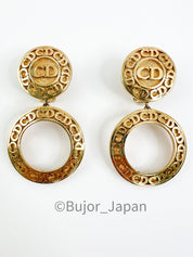 Vintage Christian Dior logo Earrings, Clip on Hoop Earrings, Dior Dangle Drop Earrings, Gold Tone Earrings, Gift for her, Jewelry for women