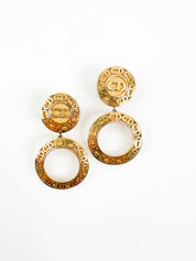 Vintage Christian Dior logo Earrings, Clip on Hoop Earrings, Dior Dangle Drop Earrings, Gold Tone Earrings, Gift for her, Jewelry for women
