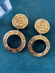 Vintage Christian Dior logo Earrings, Clip on Hoop Earrings, Dior Dangle Drop Earrings, Gold Tone Earrings, Gift for her, Jewelry for women