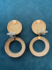 Vintage Christian Dior logo Earrings, Clip on Hoop Earrings, Dior Dangle Drop Earrings, Gold Tone Earrings, Gift for her, Jewelry for women