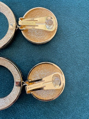 Vintage Christian Dior logo Earrings, Clip on Hoop Earrings, Dior Dangle Drop Earrings, Gold Tone Earrings, Gift for her, Jewelry for women
