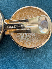 Vintage Christian Dior logo Earrings, Clip on Hoop Earrings, Dior Dangle Drop Earrings, Gold Tone Earrings, Gift for her, Jewelry for women