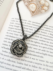 Vintage Christian Dior Black Tone Pendant, Dior Victorian Necklace, Dior Necklace Rose, Gift for her, Best Friend Gift, Gothic Necklace