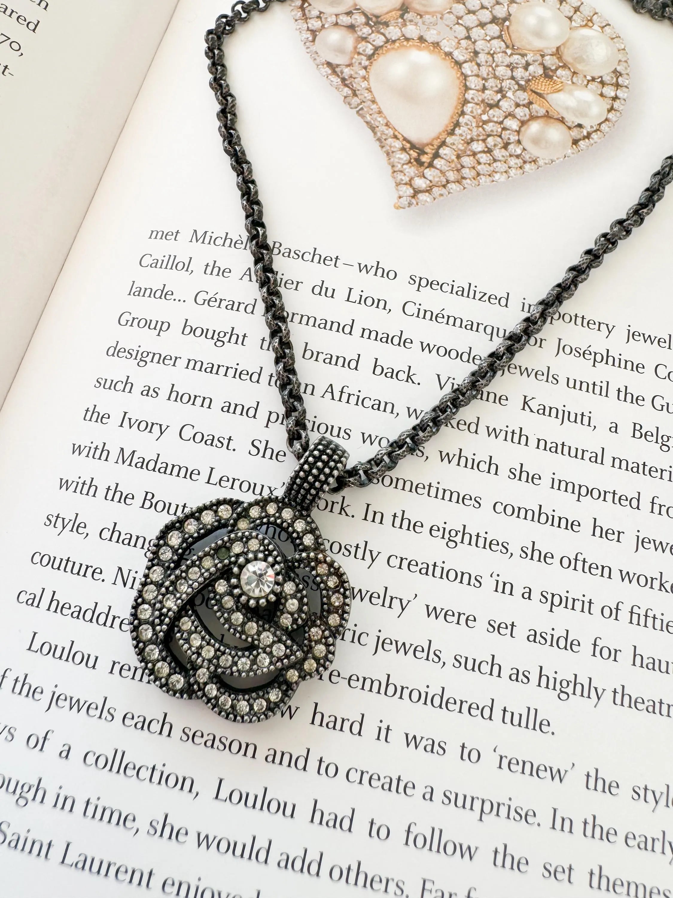 Vintage Christian Dior Black Tone Pendant, Dior Victorian Necklace, Dior Necklace Rose, Gift for her, Best Friend Gift, Gothic Necklace