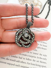 Vintage Christian Dior Black Tone Pendant, Dior Victorian Necklace, Dior Necklace Rose, Gift for her, Best Friend Gift, Gothic Necklace