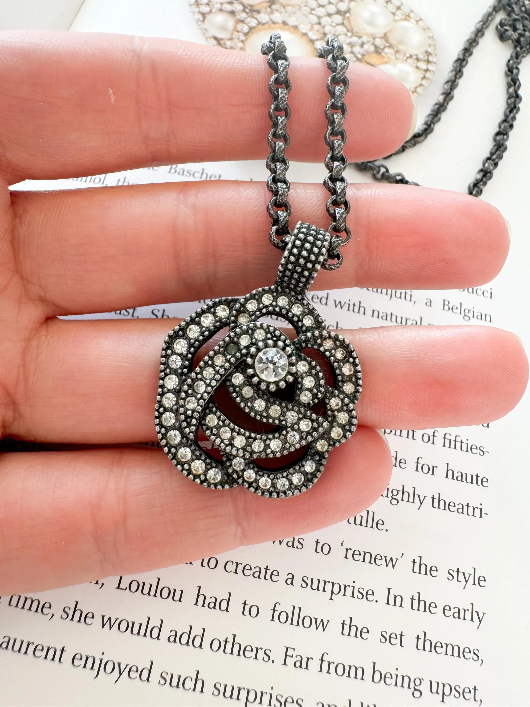 Vintage Christian Dior Black Tone Pendant, Dior Victorian Necklace, Dior Necklace Rose, Gift for her, Best Friend Gift, Gothic Necklace
