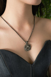 Vintage Christian Dior Black Tone Pendant, Dior Victorian Necklace, Dior Necklace Rose, Gift for her, Best Friend Gift, Gothic Necklace