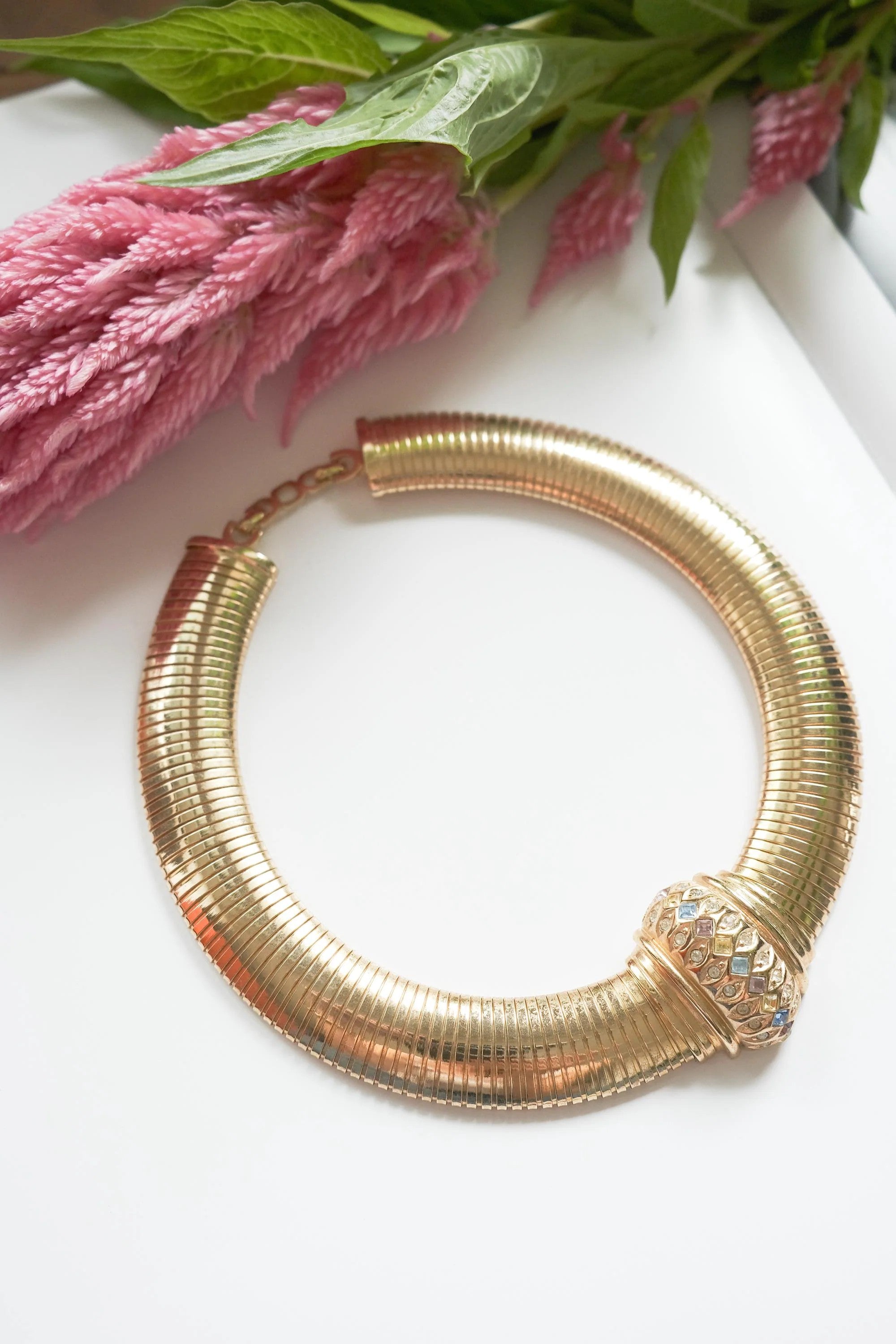 Vintage Christian Dior Necklace, Dior Chain Necklace, Dior Tubogas necklace Snake chain  Necklace, Gift for her, Vintage rhinestones