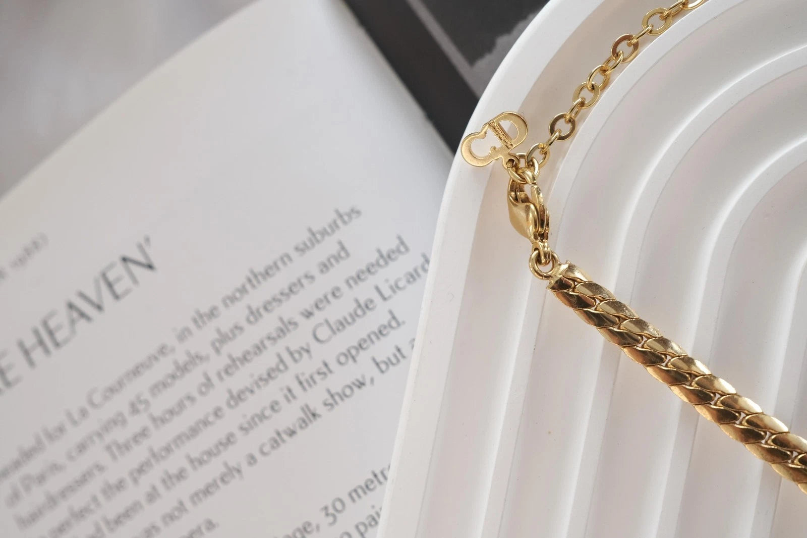 Vintage Christian Dior Necklace Charm Rhinestone Gold Tone Snake Chain Choker
