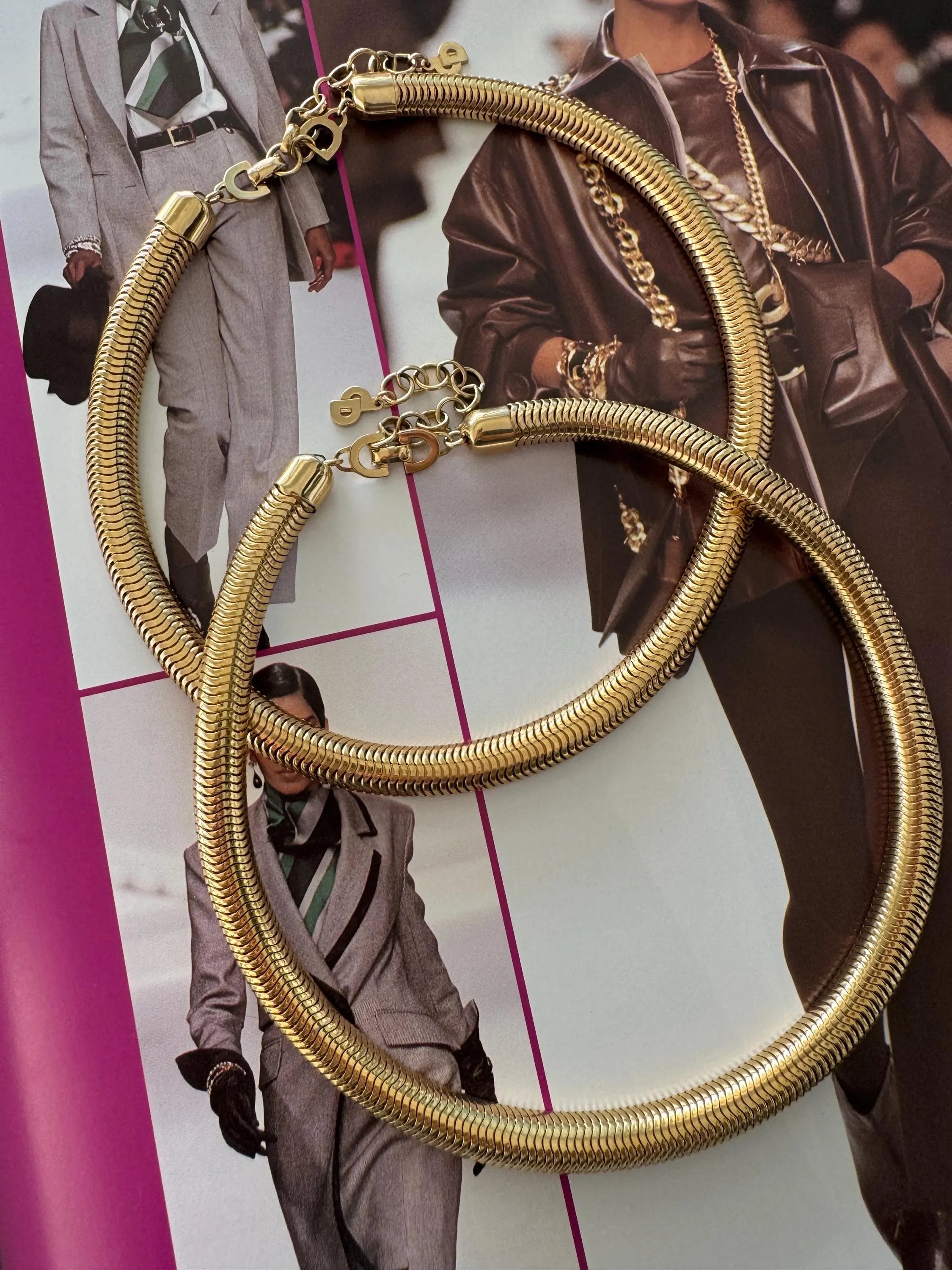 Vintage Christian Dior Necklace, Dior Chain Necklace, Dior Tubogas necklace Snake chain  Necklace, Gift for her, gold zipper choker Unisex