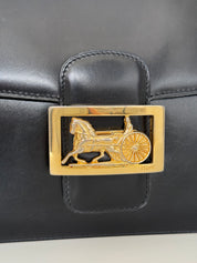 Vintage Celine bag, Celine  Paris Horse carriage Shoulder Bag Black  box Made in Italy, Celine box  bag, Celine 80s, Rare Celine bag