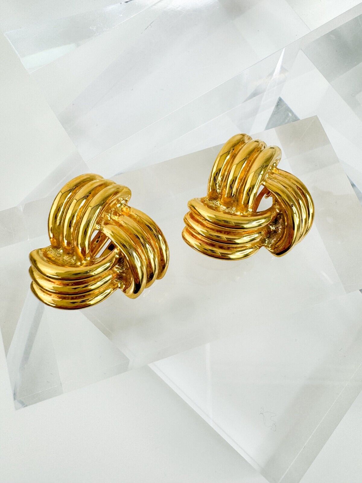 Givenchy Earrings Rope Gold Tone Clip on Elegant Authentic Vintage