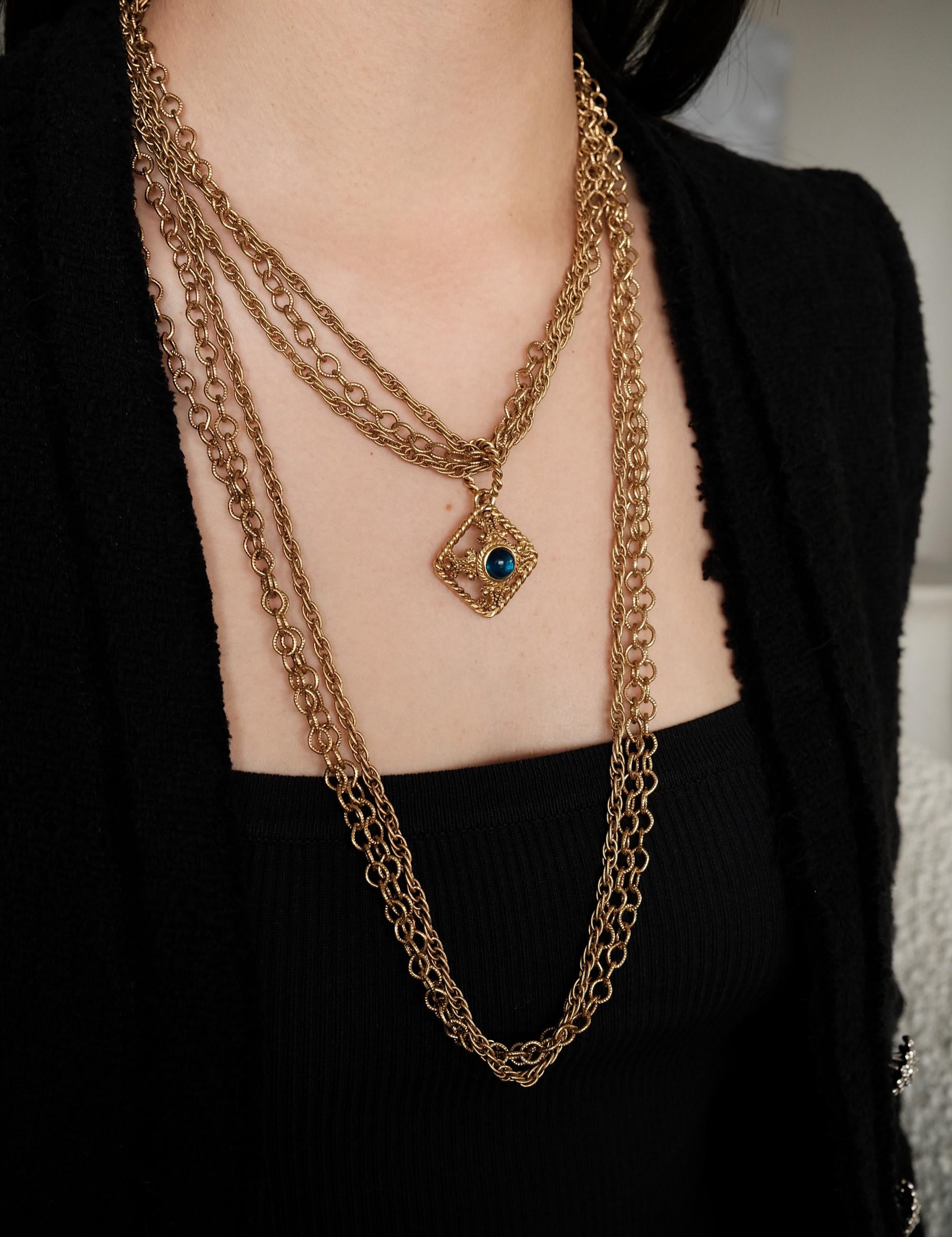 Vintage Givenchy Necklace, Gold Tone Necklace, Multi-Strands Necklace, Chain Necklace, Vintage Rhinestone, Gift for her, Women Jewelry