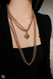 Vintage Givenchy Necklace, Gold Tone Necklace, Multi-Strands Necklace, Chain Necklace, Vintage Rhinestone, Gift for her, Women Jewelry