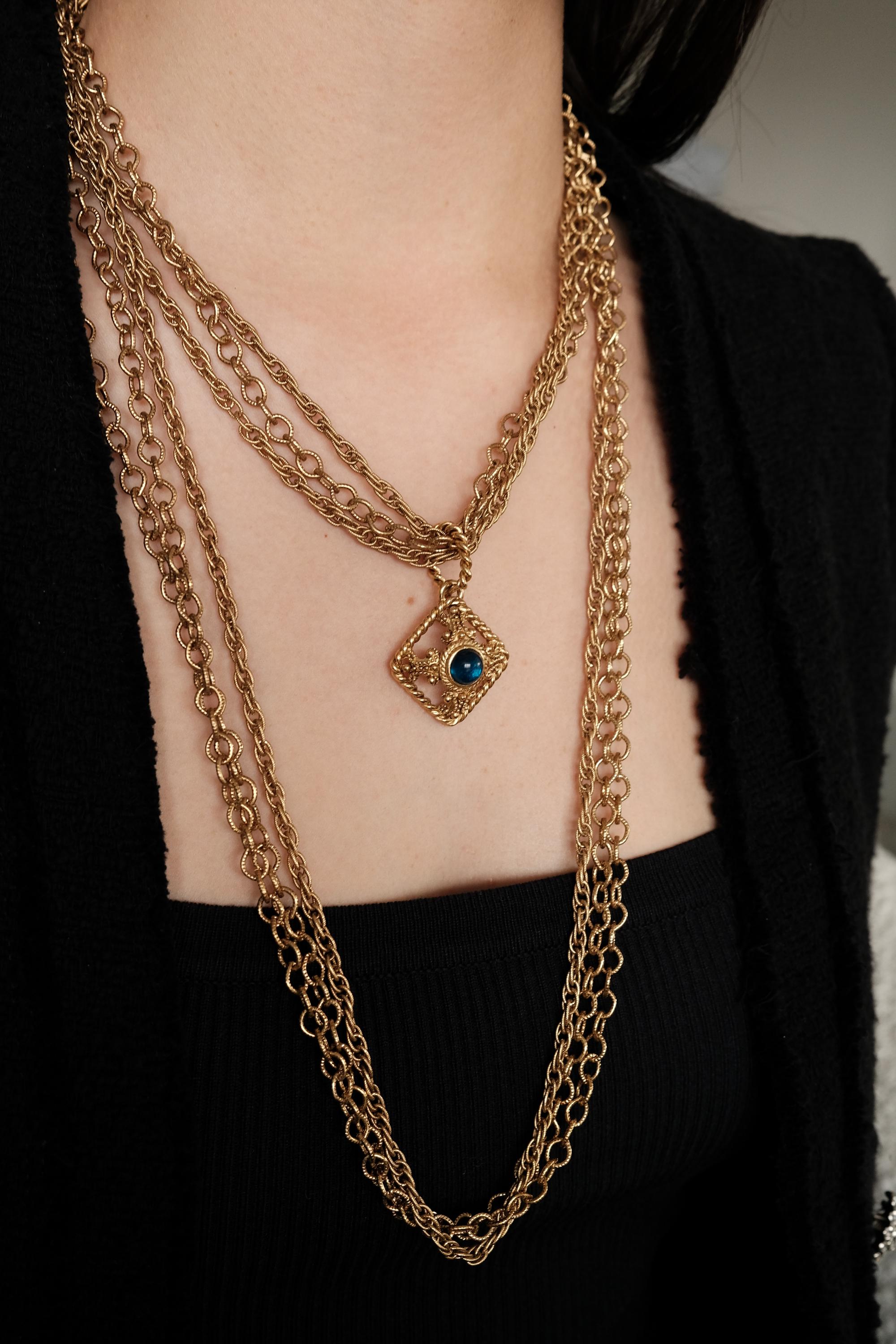 Vintage Givenchy Necklace, Gold Tone Necklace, Multi-Strands Necklace, Chain Necklace, Vintage Rhinestone, Gift for her, Women Jewelry