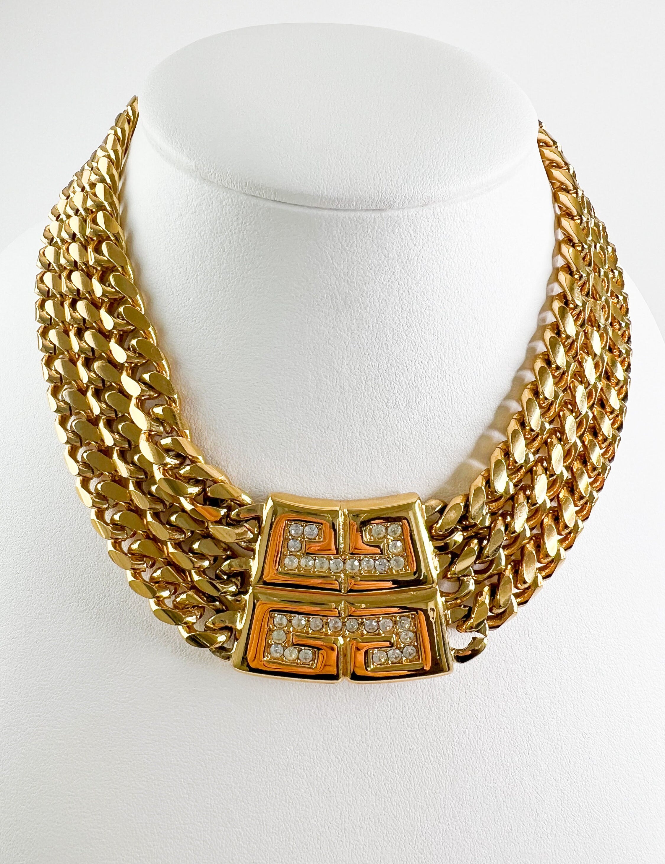 Vintage Givenchy, Gold Chunky Necklace,  Choker Gold, Gold Sparkle Choker, Vintage 80s, Rhinestone Choker Necklace, Vintage Jewelry
