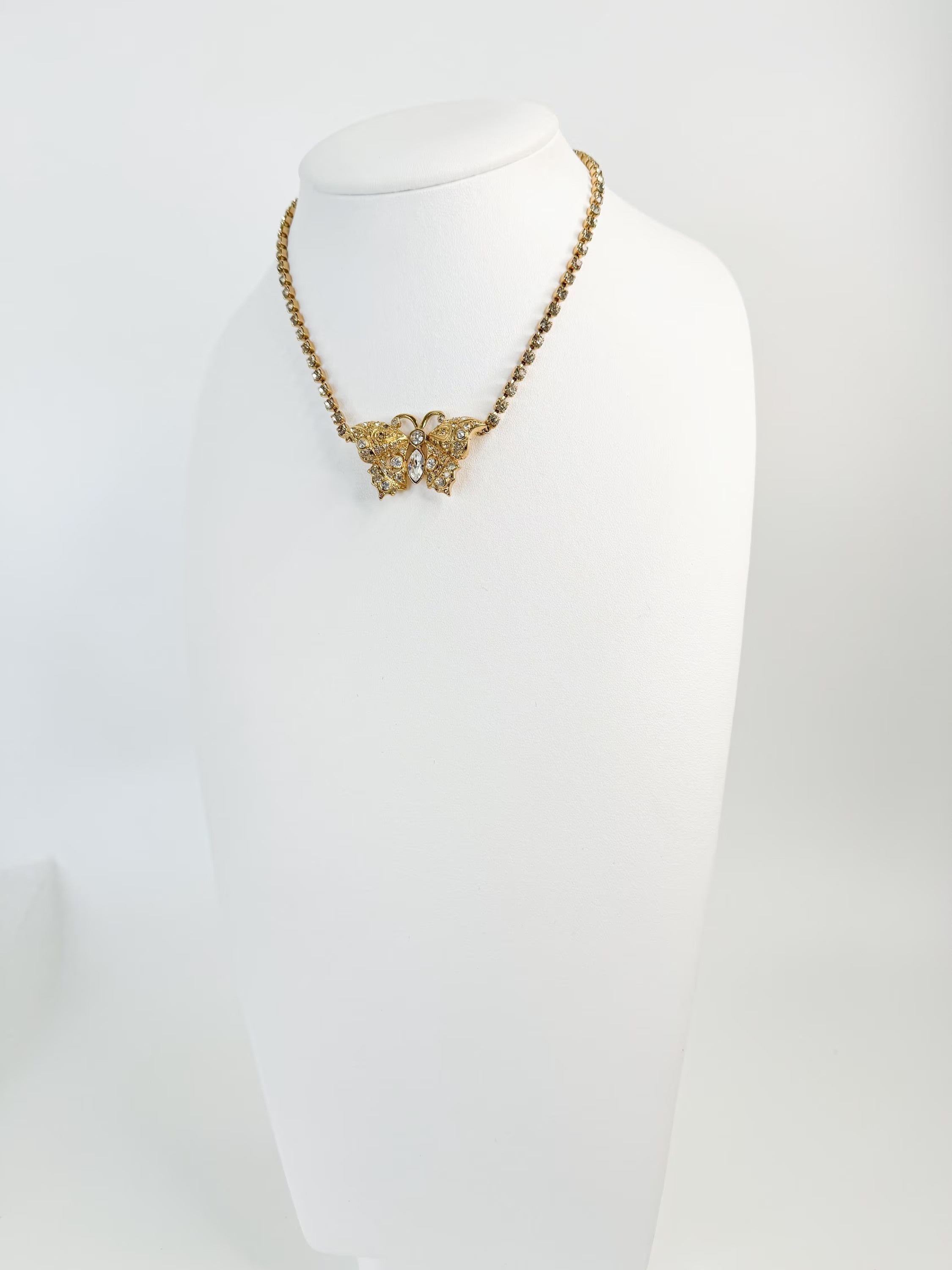 Vintage Gianni Versace Butterfly Necklace, butterfly Choker, Versace choker, gold choker , gift for her, authentic Gianni Versace Rhinestone