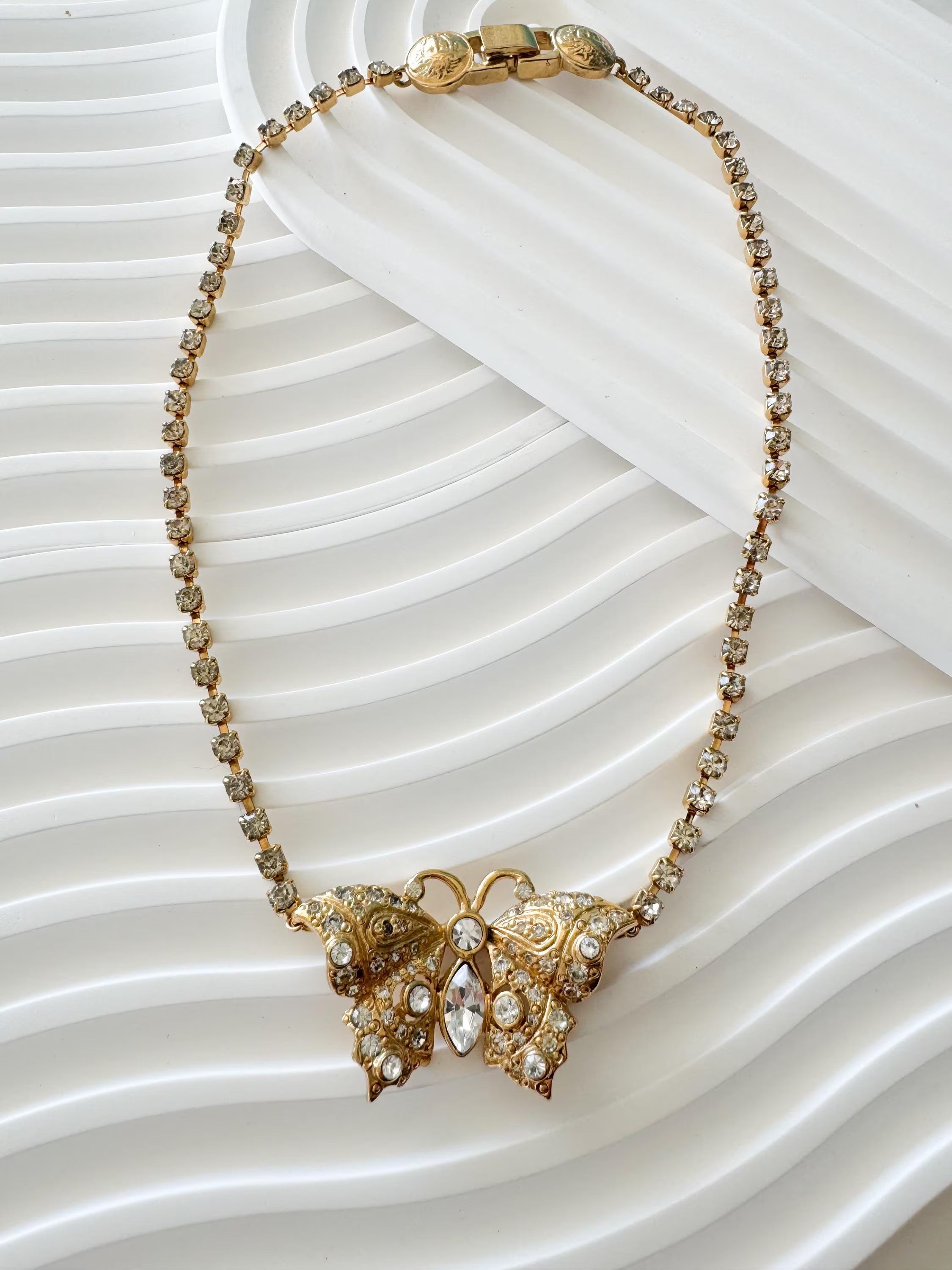 Vintage Gianni Versace Butterfly Necklace, butterfly Choker, Versace choker, gold choker , gift for her, authentic Gianni Versace Rhinestone