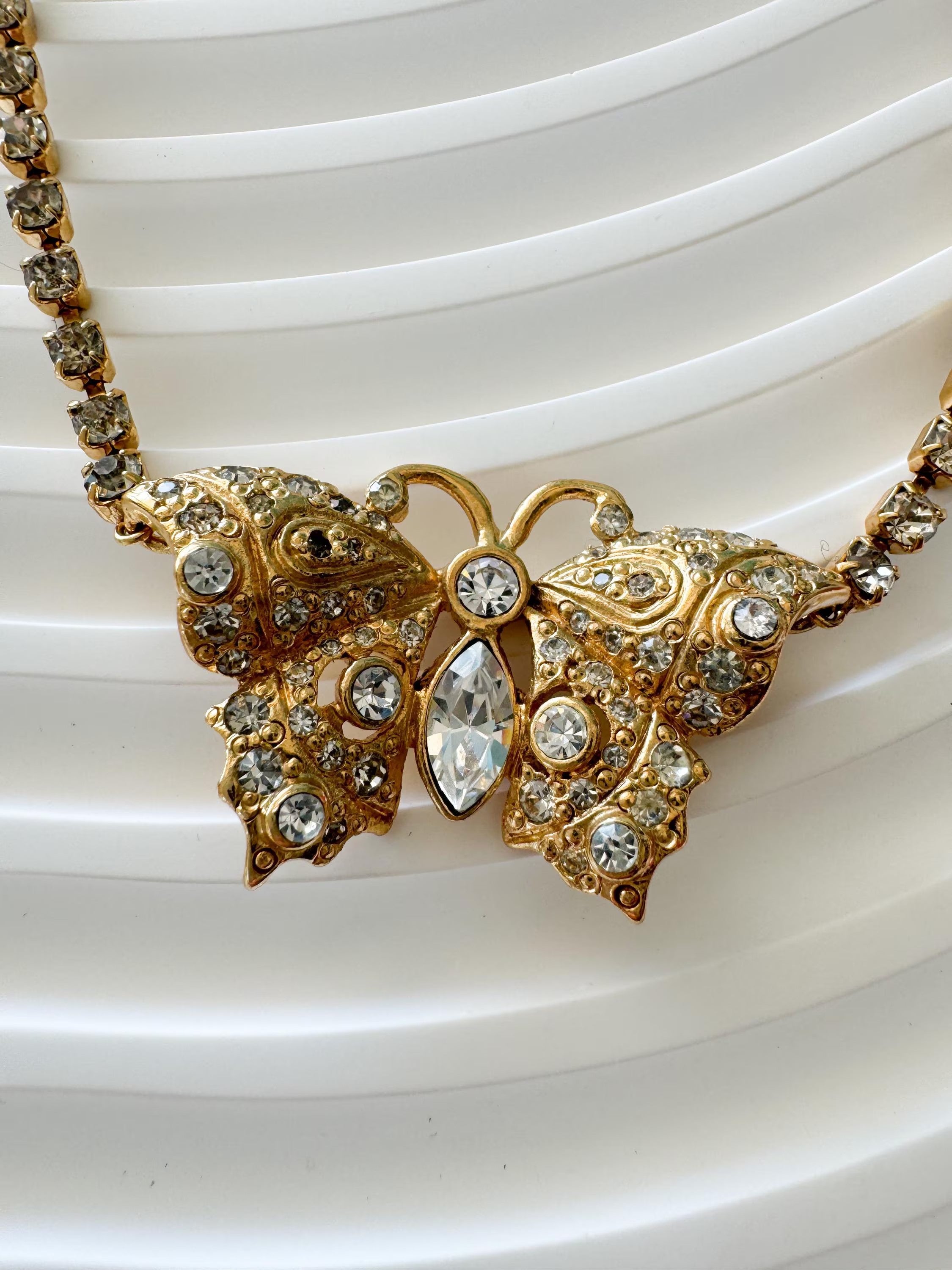 Vintage Gianni Versace Butterfly Necklace, butterfly Choker, Versace choker, gold choker , gift for her, authentic Gianni Versace Rhinestone