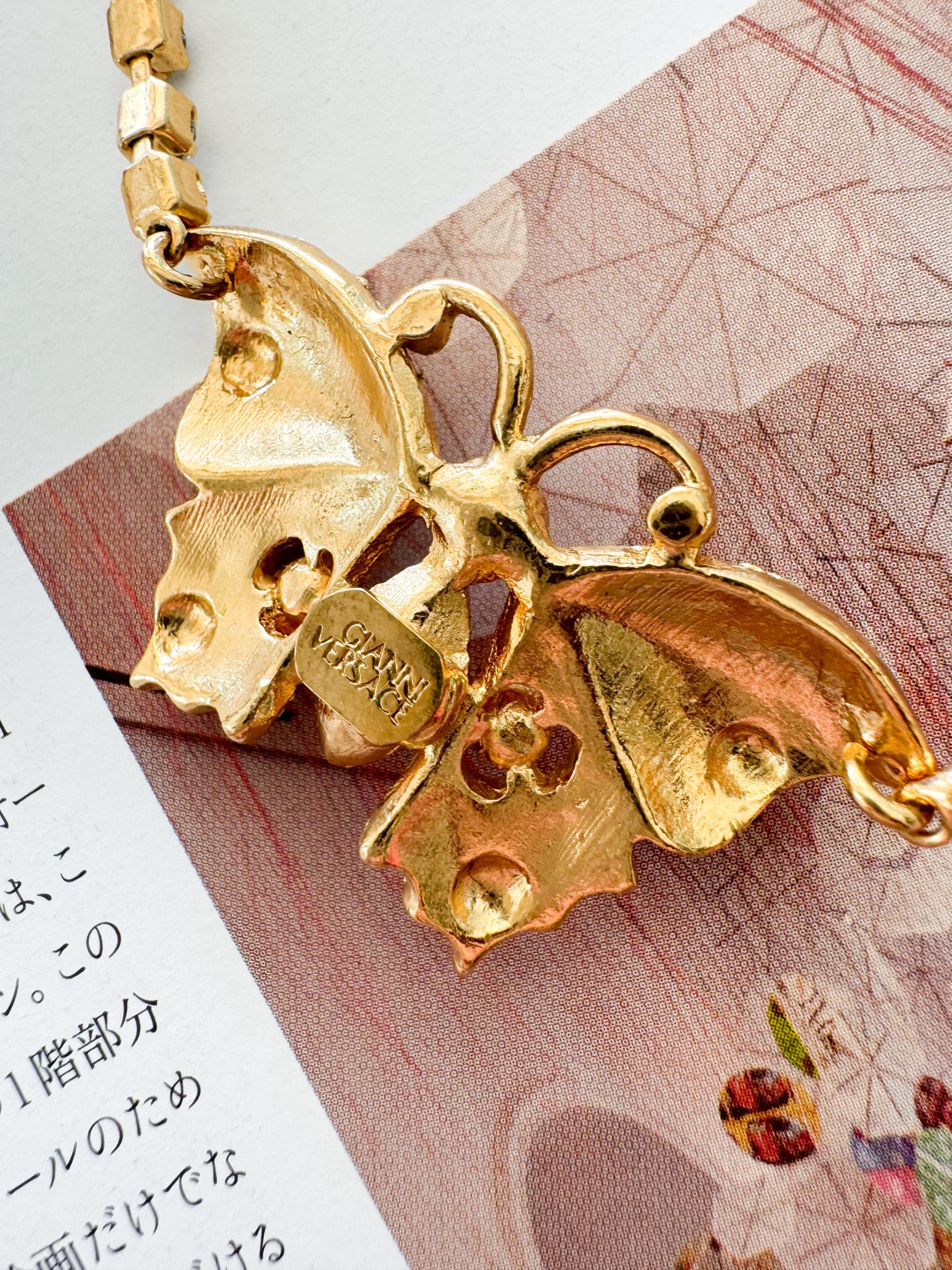 Vintage Gianni Versace Butterfly Necklace, butterfly Choker, Versace choker, gold choker , gift for her, authentic Gianni Versace Rhinestone