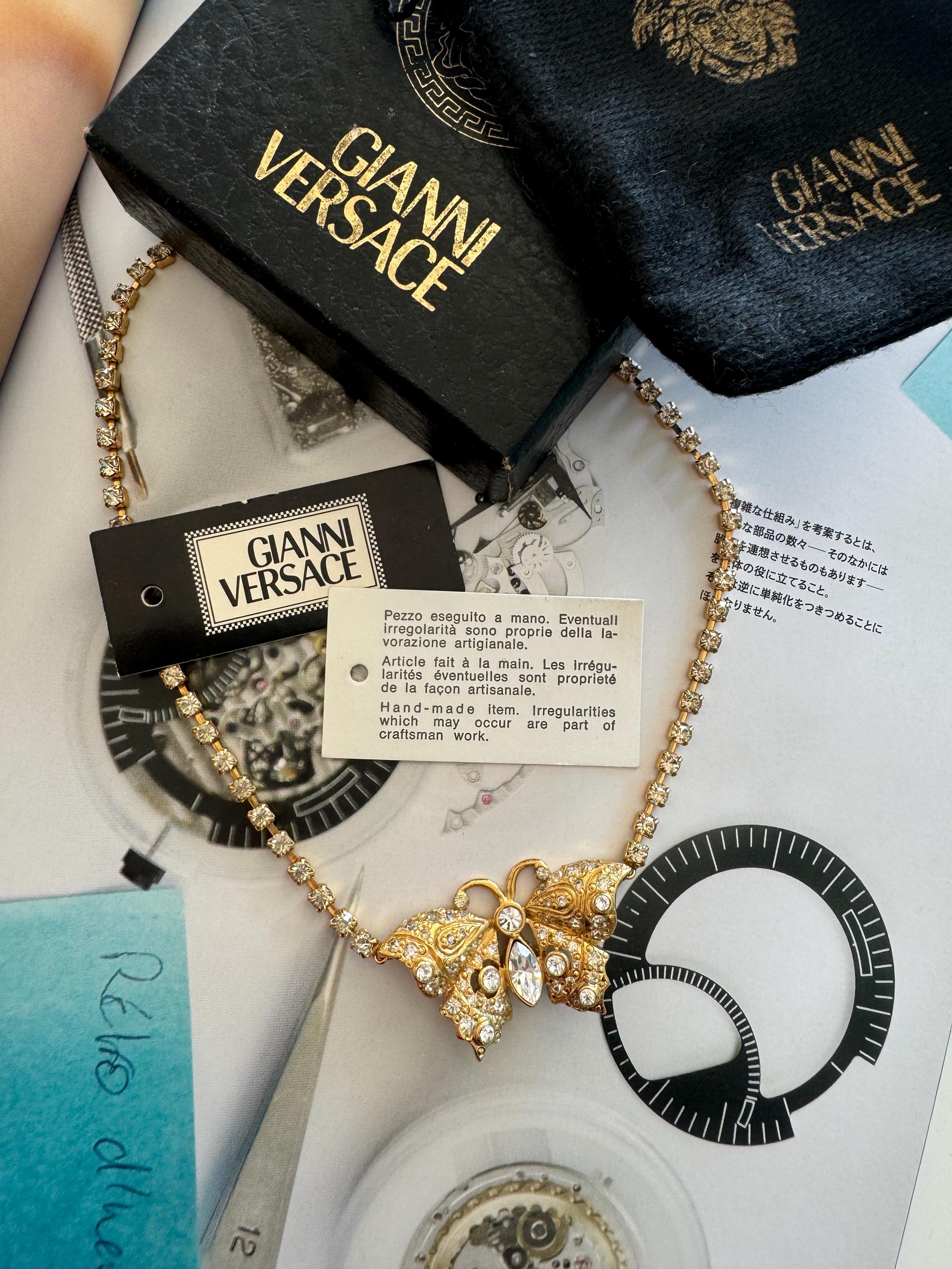 Vintage Gianni Versace Butterfly Necklace, butterfly Choker, Versace choker, gold choker , gift for her, authentic Gianni Versace Rhinestone