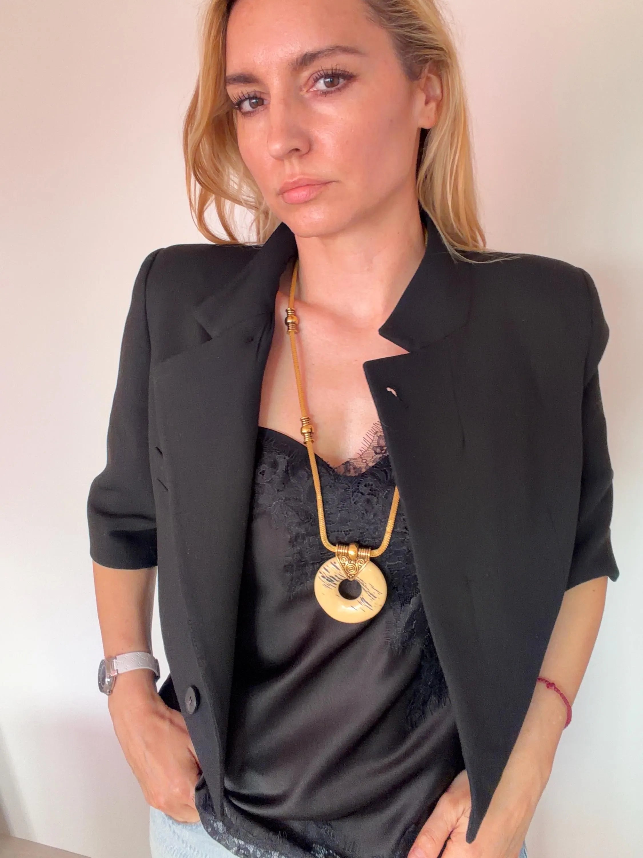 Vintage Givenchy 1977 gold resin pendant necklace sculptural timeless elegant luxury