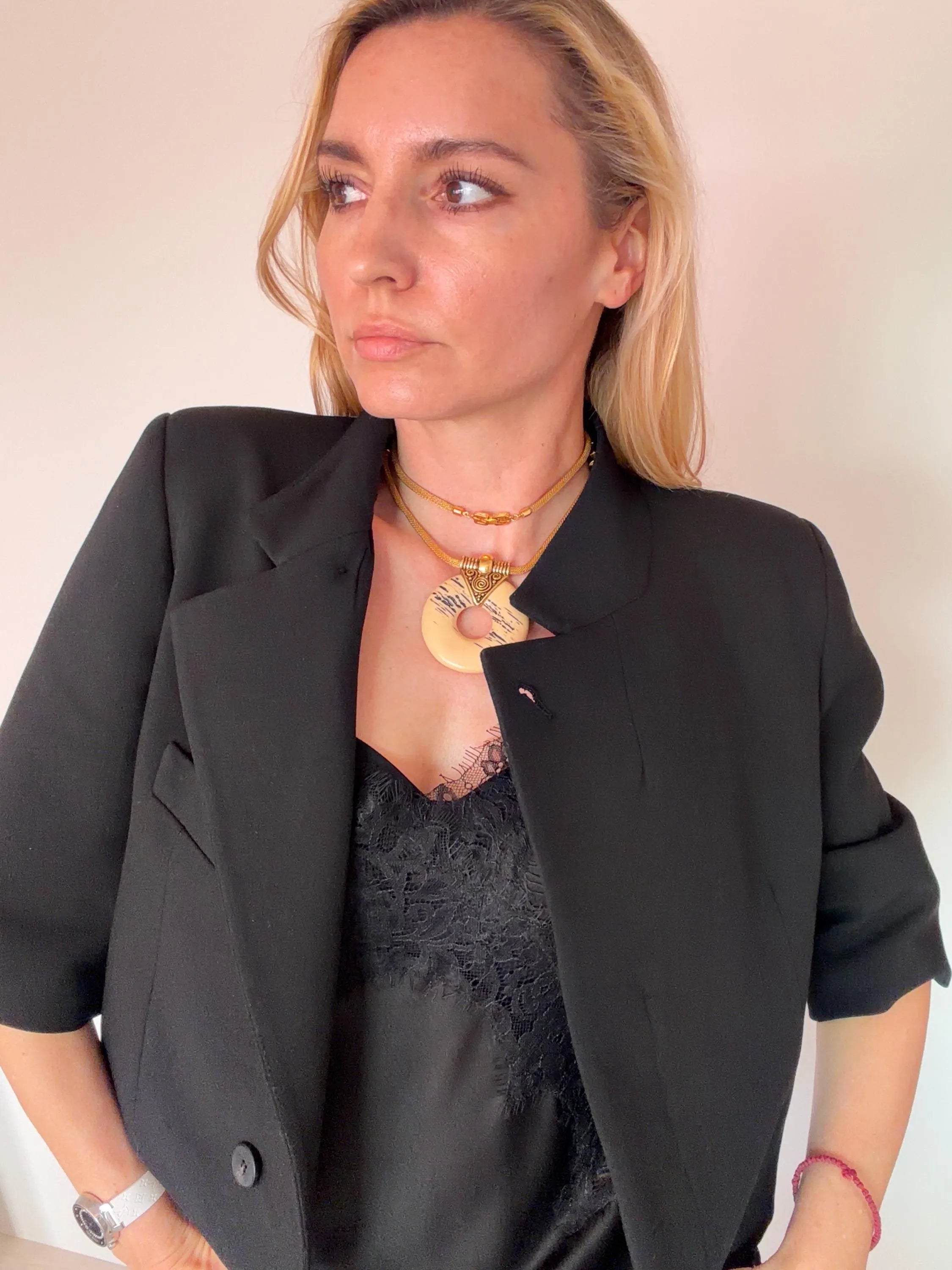 Vintage Givenchy 1977 gold resin pendant necklace sculptural timeless elegant luxury
