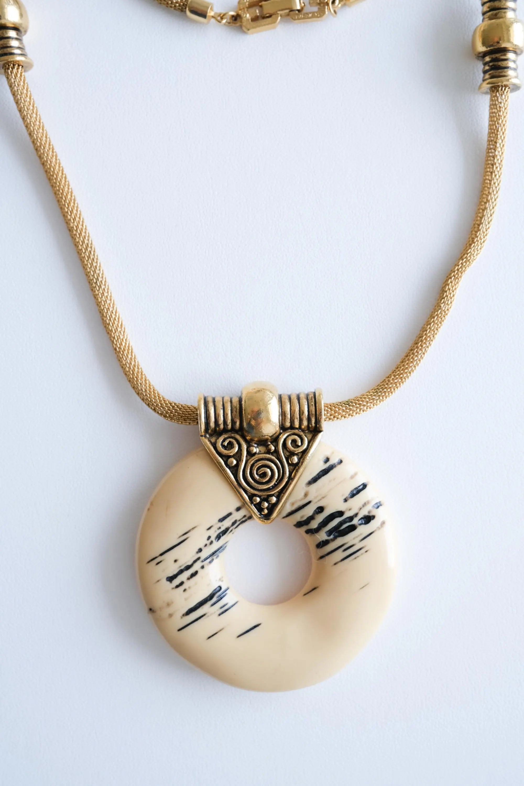 Givenchy 1977 gold resin pendant necklace sculptural runway statement designer piece