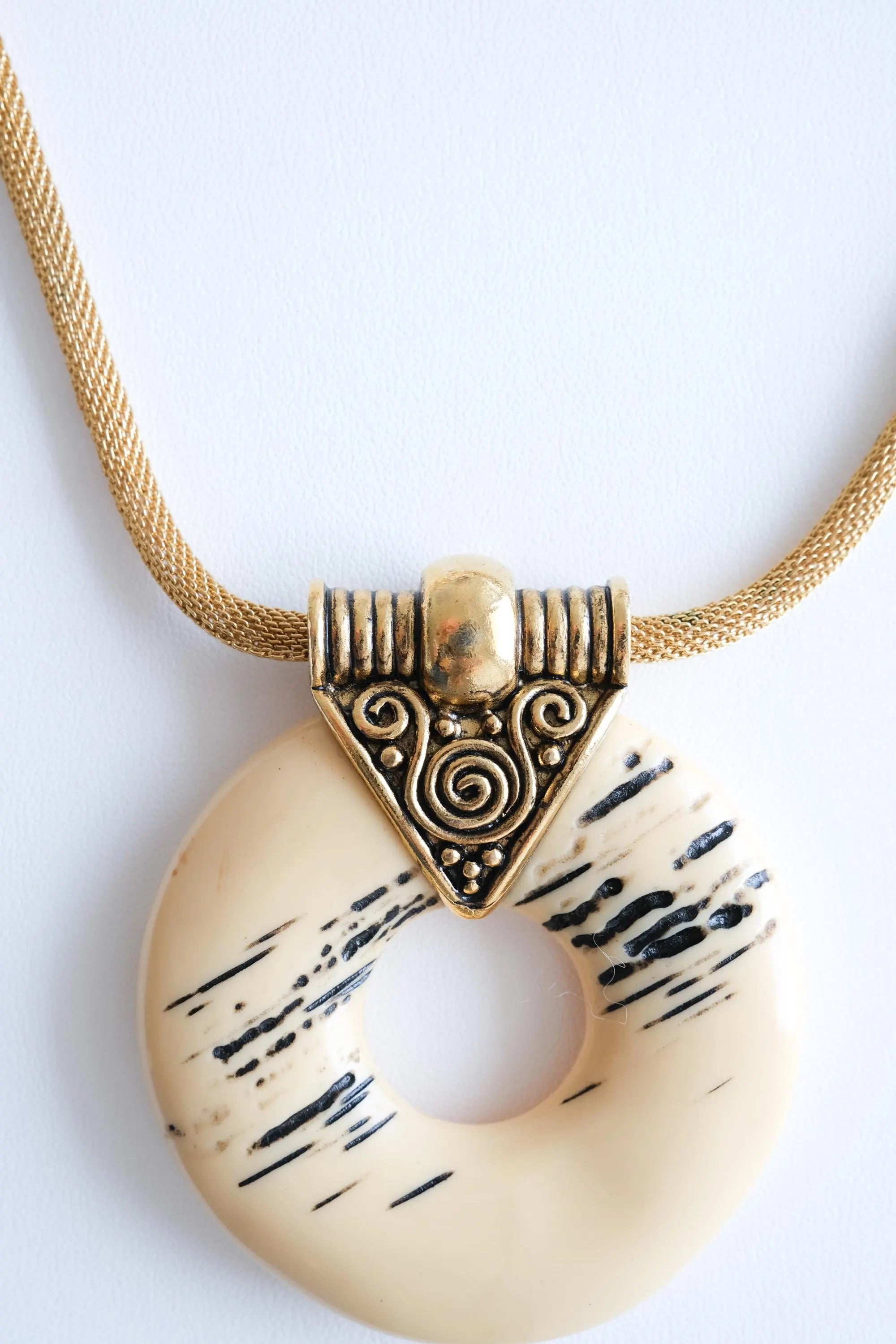 Givenchy 1977 gold resin pendant necklace sculptural runway statement designer piece
