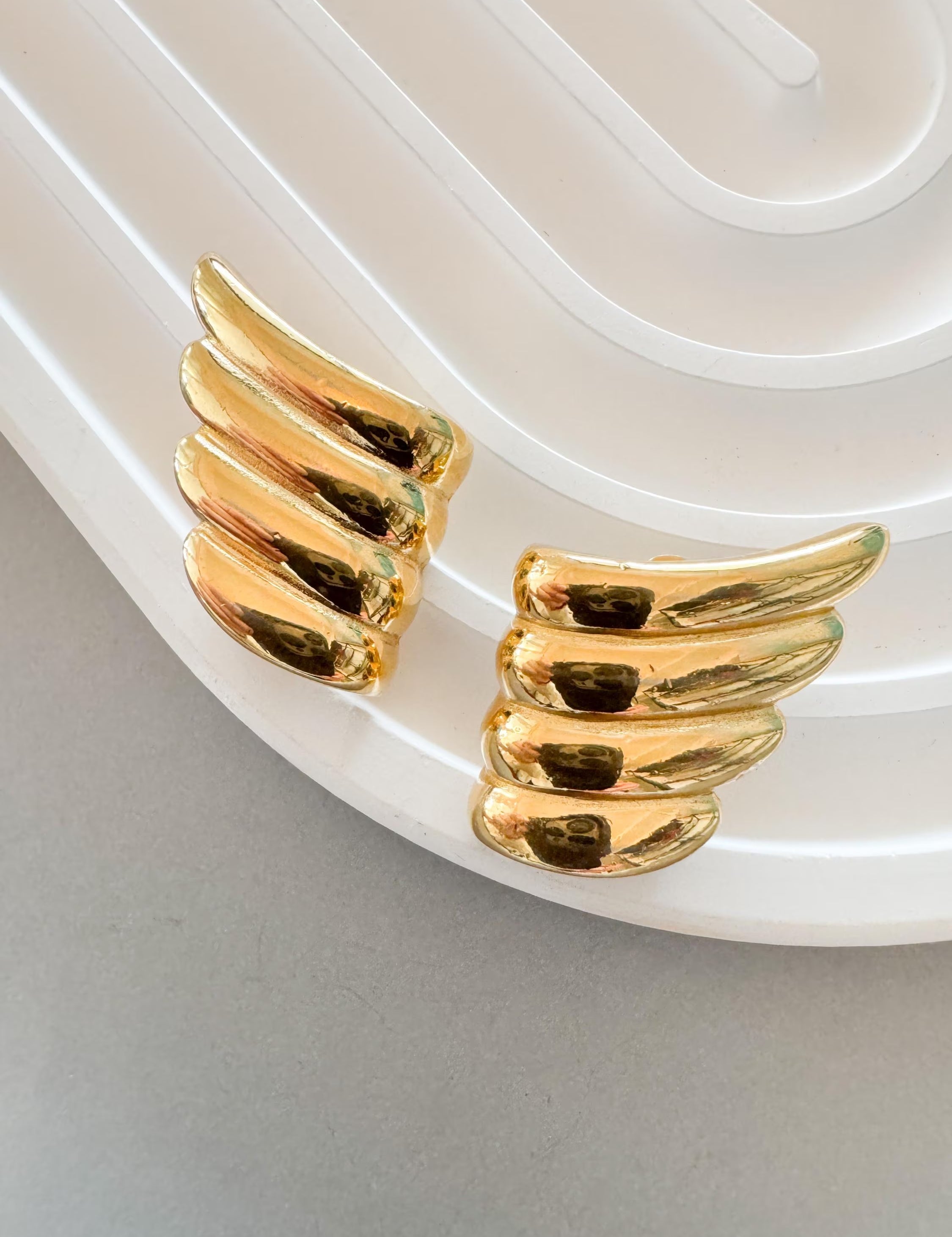 Vintage Givenchy Earrings, Gold Tone Earrings, Clip on Earrings, Angel winged  earrings, Gift for her, Vintage Earrings, Women Jewelry