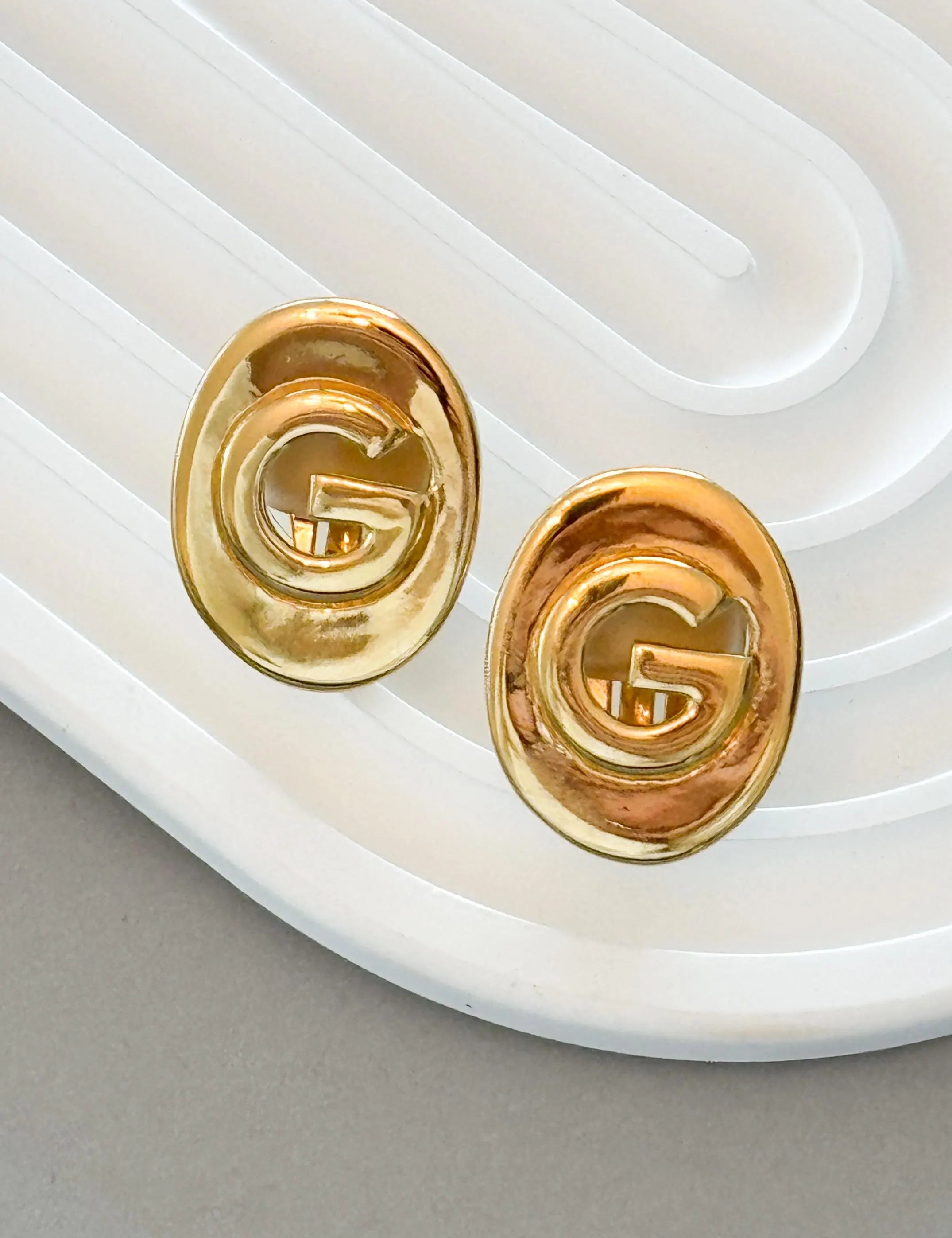 Vintage Givenchy  Earrings, Gold Tone Earrings, Clip on Earrings, G accent earrings, Gift for her, Vintage Earrings, Givenchy minimalist