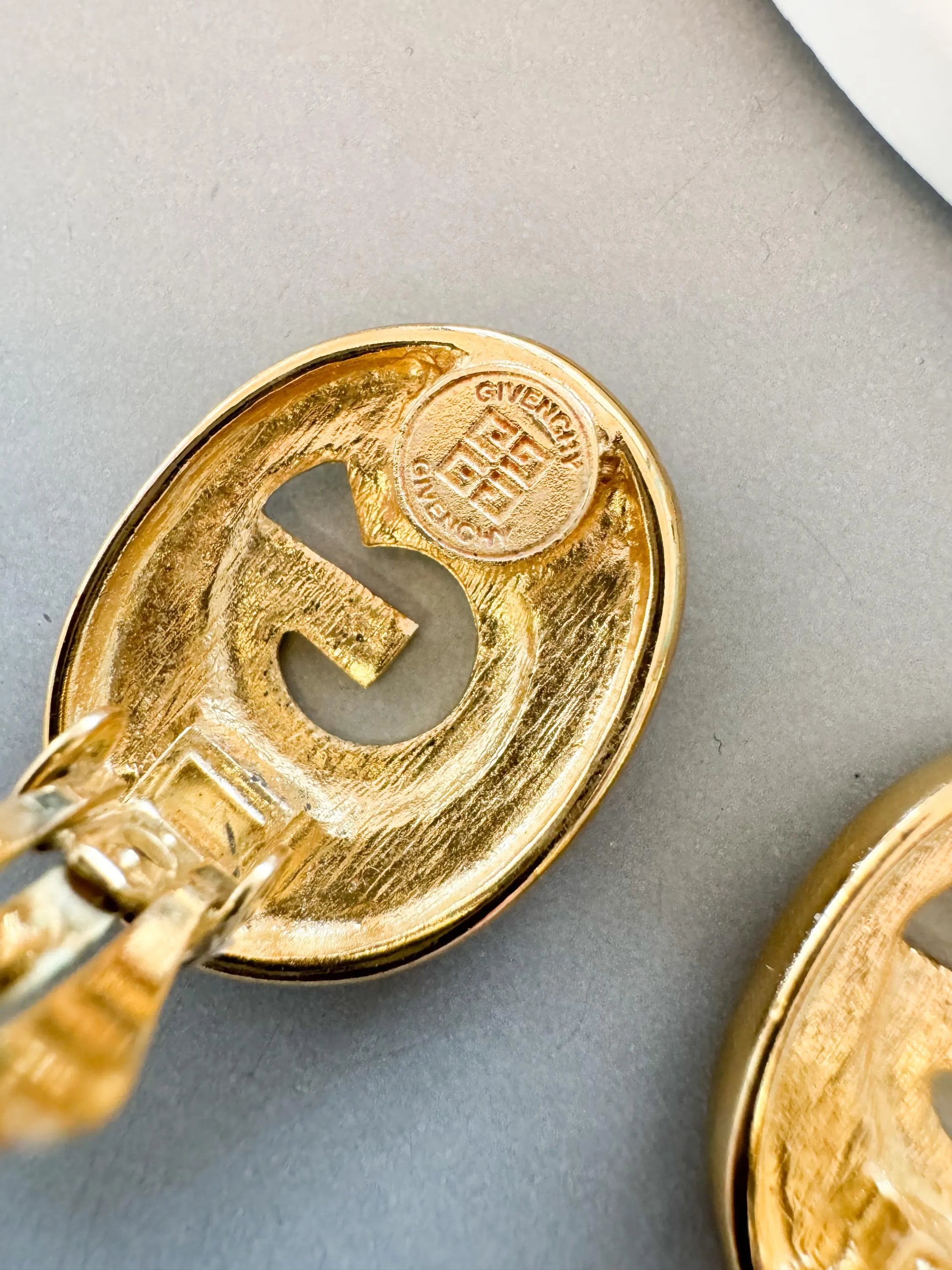 Vintage Givenchy  Earrings, Gold Tone Earrings, Clip on Earrings, G accent earrings, Gift for her, Vintage Earrings, Givenchy minimalist