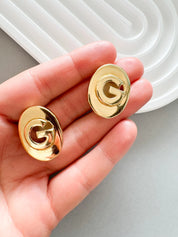 Vintage Givenchy  Earrings, Gold Tone Earrings, Clip on Earrings, G accent earrings, Gift for her, Vintage Earrings, Givenchy minimalist