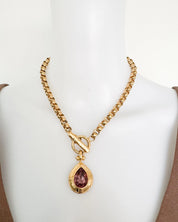 Vintage Givenchy Necklace Choker toggle clasp, Gold Necklace Givenchy, 1980s teardrop crystal , Bridal necklace, gift for her