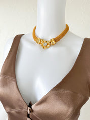 Vintage Givenchy Necklace, Chunky Choker Necklace, heart Givenchy, Designer High End Jewelry, 80s Vintage Gold mesh Necklace Gorgeous